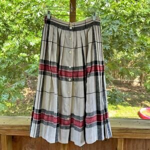 Chaus Vintage Plaid Midi Skirt Red, Black And Cream Pleated Size 28 Waist